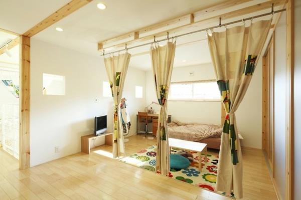 lastenhuoneen idea verhot värit aksentti minimalistinen japanilainen