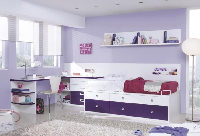 lastenhuone ideoita violetti seinäväri vaalea matto
