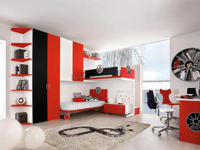 lastenhuoneideoita valkoinen punainen hieno seinätelinehylly panoraamaikkuna