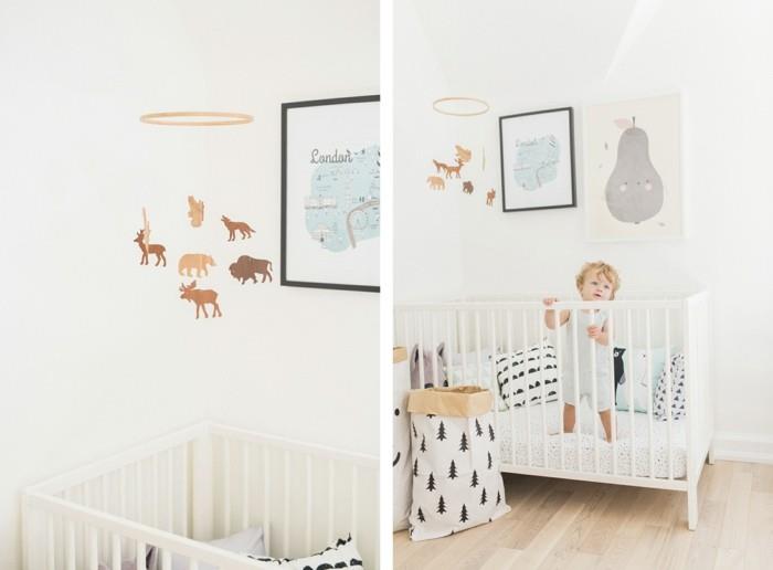 lastenhuone skandinaavinen vauvansänky pyykkipussi mobiili onnellinen harmaa onnekas