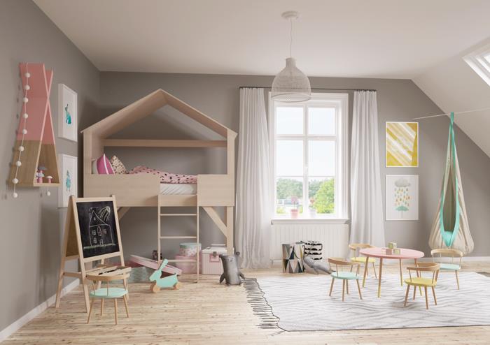 lastenhuone perustettu skandinaaviset pyöreät pöytätuolit lasten matto