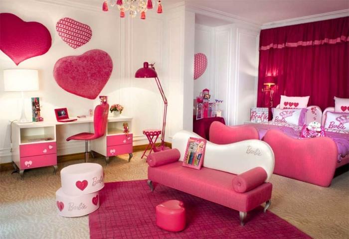 lastentarhan matto vaaleanpunainen tytön huone punaiset verhot