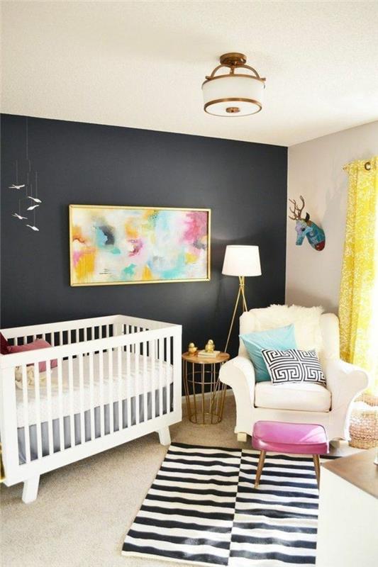 lastenhuoneen seinän väri vauvan huoneen suunnittelu aksentti seinä musta