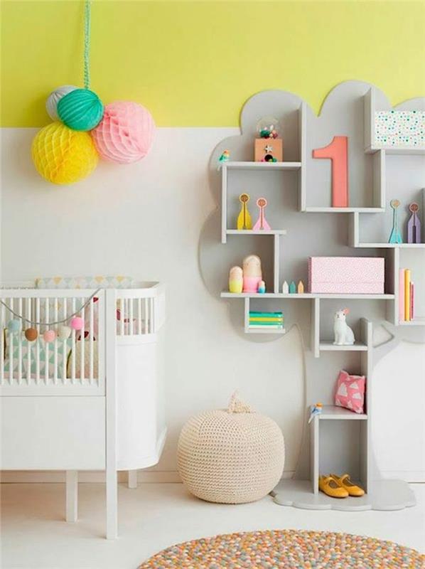 lastenhuoneen seinän väri vauvan huoneen suunnittelu seinän suunnittelu valkoinen keltainen