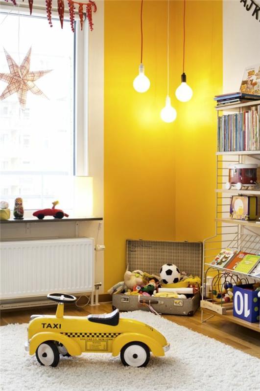 lastenhuoneen seinän väri lastenhuoneen muotoilu aksentti seinä keltainen