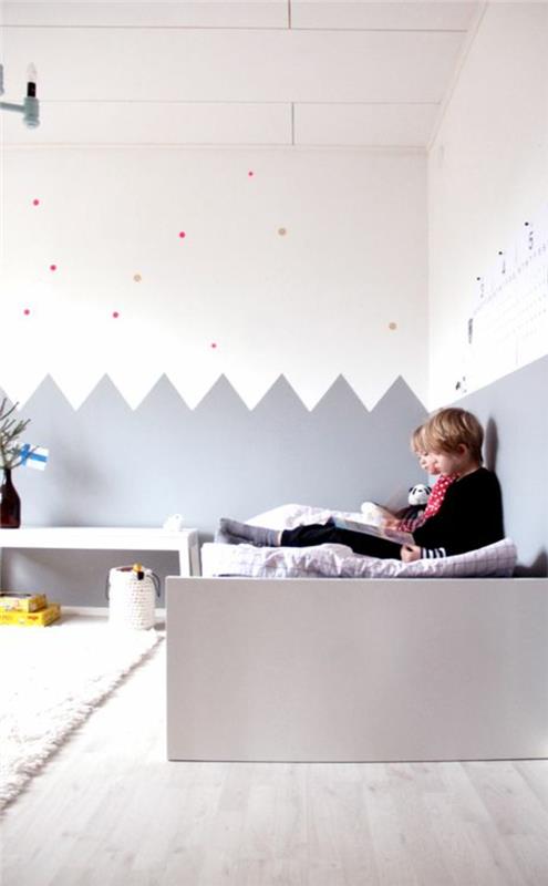 lastenhuoneen seinän väri lastenhuoneen suunnittelu vauvan sängyn seinän muotoilu harmaa valkoinen
