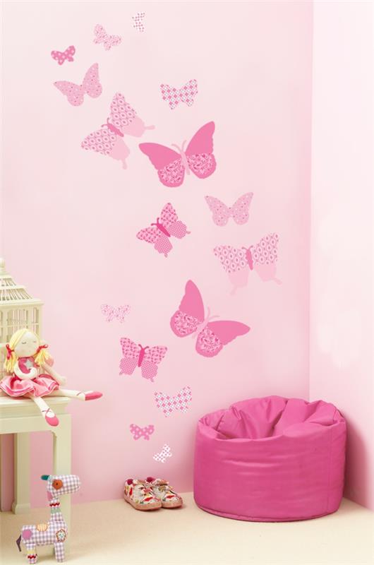 lastenhuoneen seinätarrat vaaleanpunaiset perhoslelut