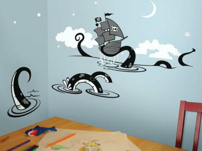 lastenhuoneen seinätarra merirosvolaiva ja mustekala
