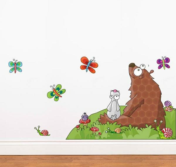 lastenhuoneen seinätarra metsäeläimet jänis ja karhu