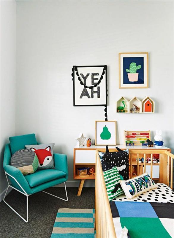 lastenhuone huonekalut vauvan huone perustaa pinnasänky vihreä nojatuoli