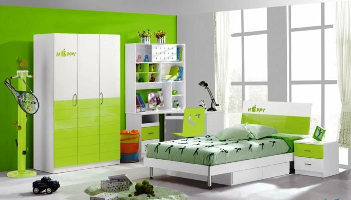 lasten huonekalujen suunnittelu vihreä aksentti seinä