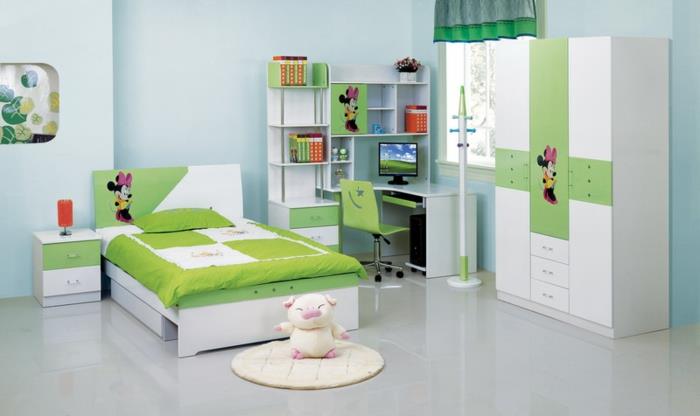 lastenhuoneen huonekalujen suunnittelu vihreä seinämaali lyhyet verhot