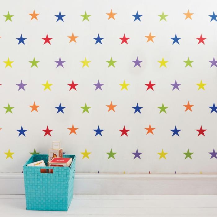 lastenhuoneen taustakuva värilliset tähdet seinäkoristeideoita
