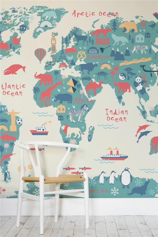 lastenhuoneen taustakuva maailmankartta poikien huoneen suunnittelu