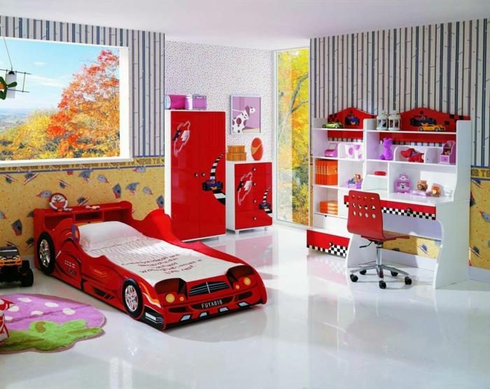 lastenhuoneen seinien suunnittelu poikien huoneen auton sängyn taustakuvat