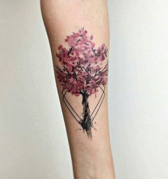 kirsikankukka tatuointi puu geometrinen