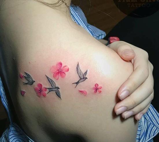 kirsikankukka tatuointi niellä