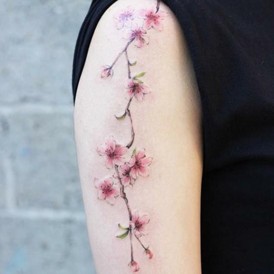 kirsikankukka tatuointi haara olkavarsi
