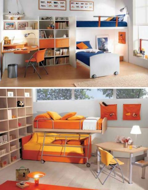 upea lastenhuoneen muotoilu mukava ja kirkas oranssi ja keltainen