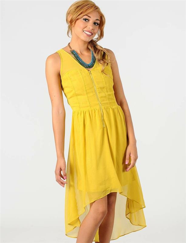 mekko keltainen sifonki keskipitkä naisten muoti