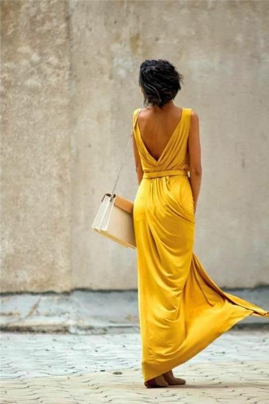 mekko keltainen pitkät tyylikkäät mekot trendit naisten muoti