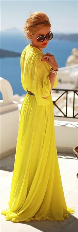 mekko keltainen pitkät naiset muoti trendit lifestyle