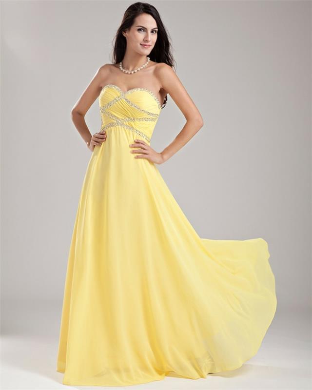 mekko keltainen pitkä malli sifonki tyylikäs tilaisuus