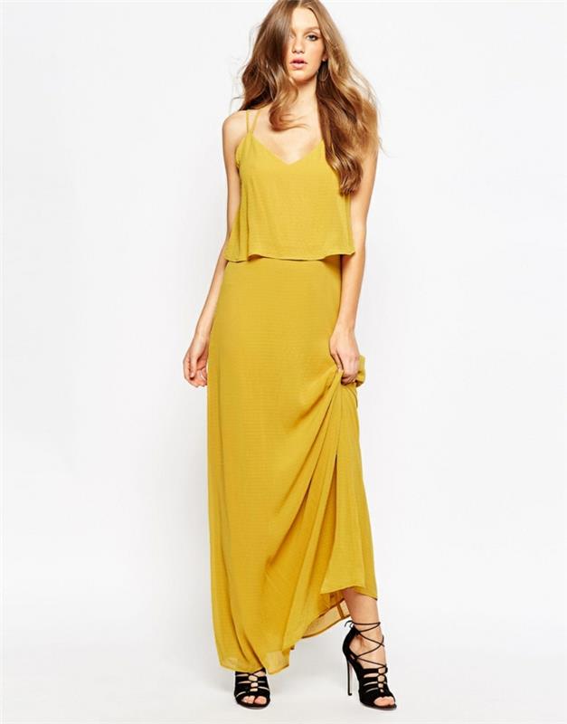 mekko keltainen pitkä malli naisten muoti elämäntapa