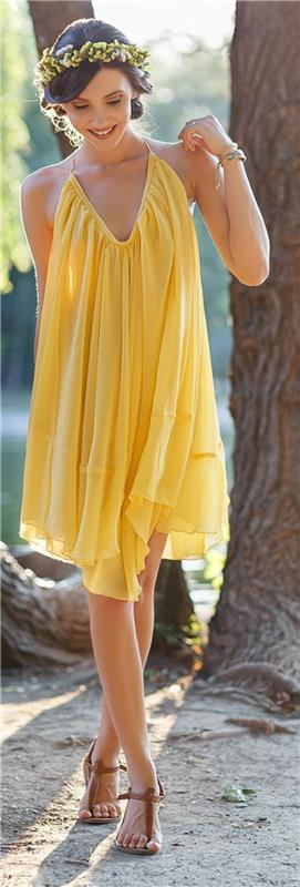 mekko keltainen ilmava naisten naisten muoti