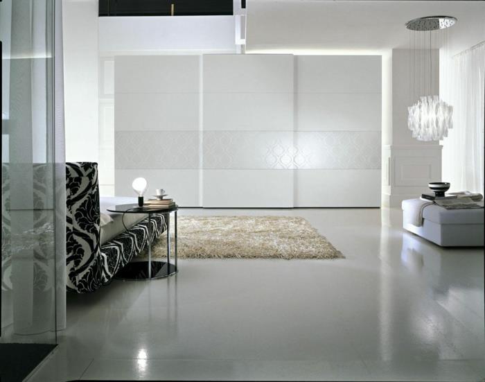 vaatekaappi suunnittelu valkoinen tyylikäs valkoinen lattia oloideoita makuuhuone