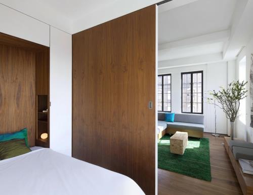 Pieni huoneisto suunnittelee väliseinä puu olohuone makuuhuone