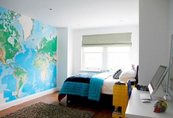teini -ikäinen huone tyylikäs muoto valkoinen maailmankartan seinä