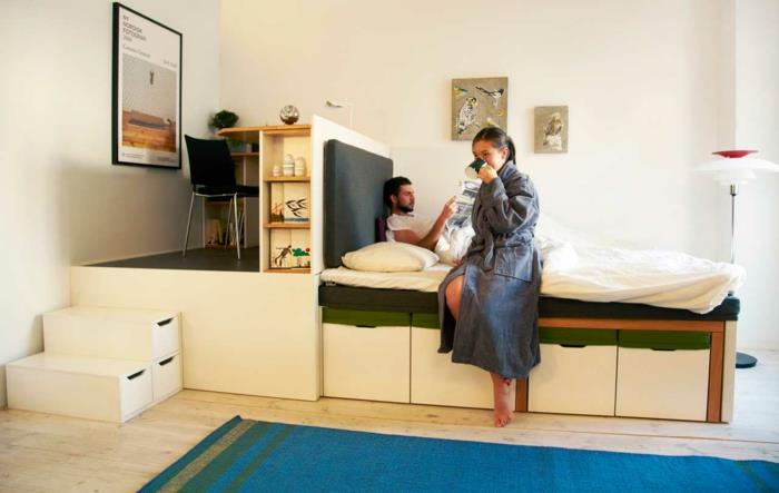 kalustaminen pienen asunnon sisustusesimerkkejä yhden huoneen huoneisto huonejakaja moderni