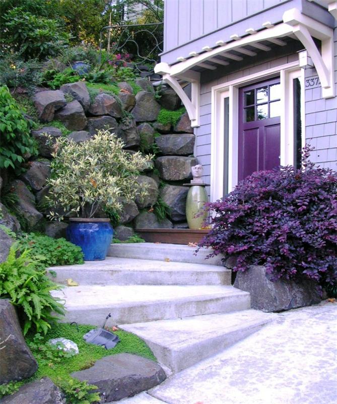 muoto pieni puutarha kivet kauniit kasvit puutarha portaat