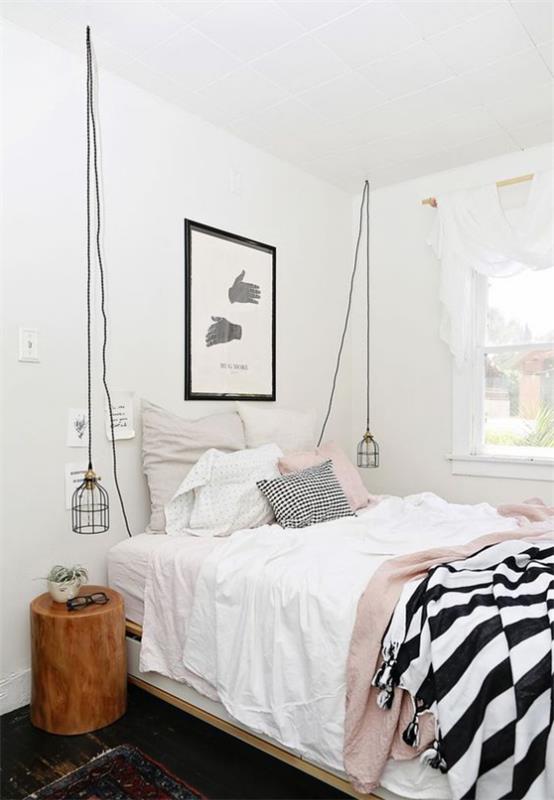 pieni makuuhuone yksinkertainen huoneen suunnittelu paljon luonnollista charmia