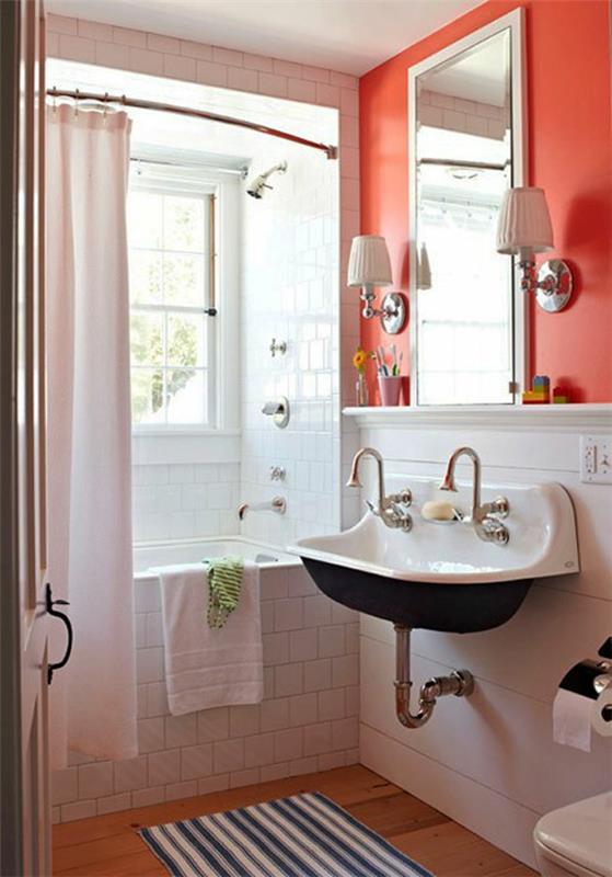 Pieni kylpyhuone perustaa kylpyhuoneideoita seinä oranssi