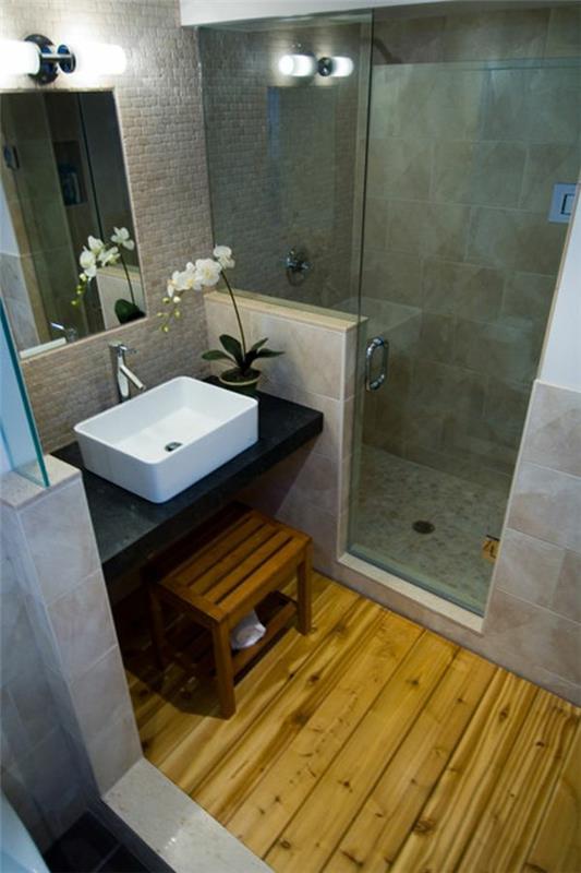 pieni kylpyhuone perustaa suihku lasiovet puulattia kylpyhuone suunnittelu pieni kylpyhuone