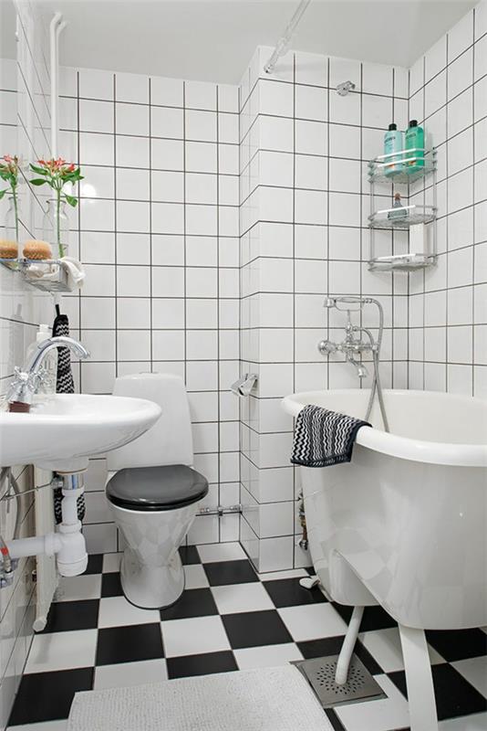 pieni kylpyhuone suunnitelma kylpyhuone laatat musta valkoinen laatta kuvio ruudukko kuvio seinälaatat valkoinen