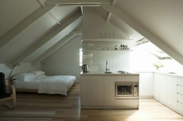 pieni kattohuoneisto viisto kattovuode keittiö alkovi