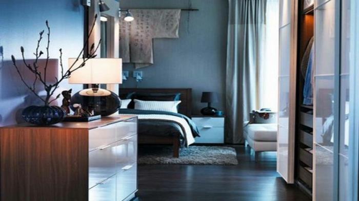 pieni makuuhuone suunnittelu makuuhuoneen verhot epäsuora valaistus kirkas ikea8