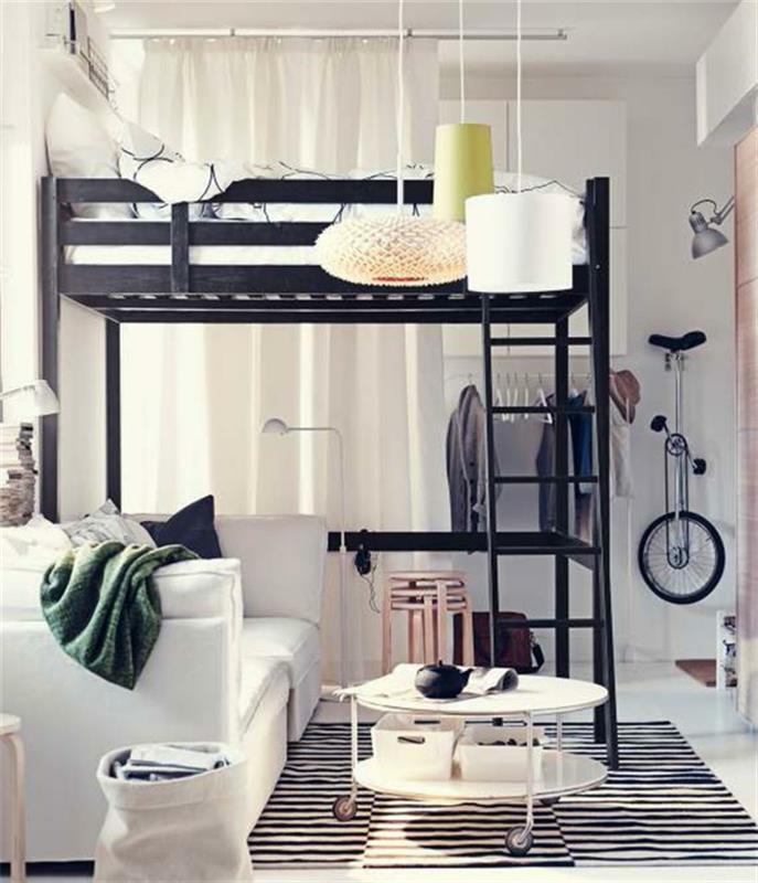 pieni makuuhuone design makuuhuoneen verhot epäsuora valaistus kirkas tyylikäs ikea14