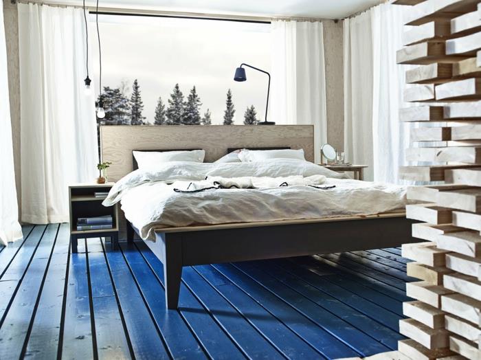 pieni makuuhuone design makuuhuoneen verhot epäsuora valaistus kirkas tyylikäs ikea20 sininen