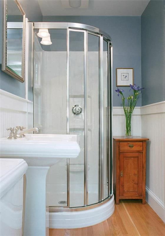 Pieni kylpyhuone perustaa ideoita seinän suunnittelu laatat valmis suihkukaappi puinen kaappi