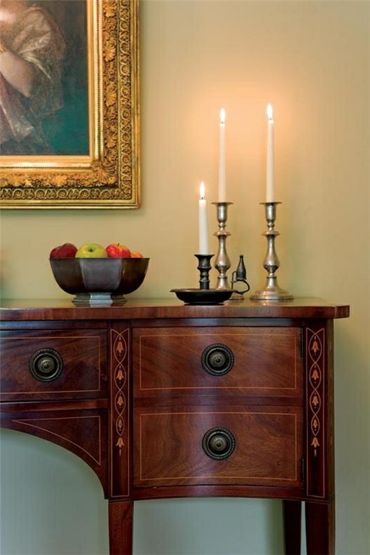 siirtomaa -tyylinen huonekalut olohuone puu sideboard laatikko kaappi kynttilät seinäkoriste