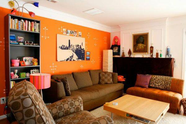 kauniit seinävärit olohuone oranssi seinät kodintekstiilit ruskea