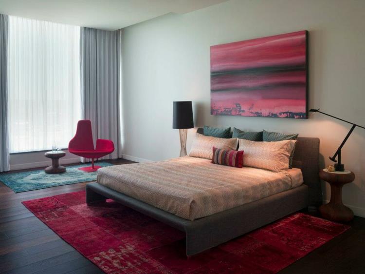 luova seinäsuunnittelu makuuhuone ideoita Valokuvatapetti punainen