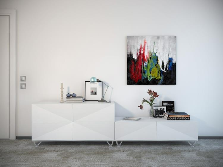 luova seinäkoriste olohuone ideoita seinän väri valkoinen värikäs seinämaalaus