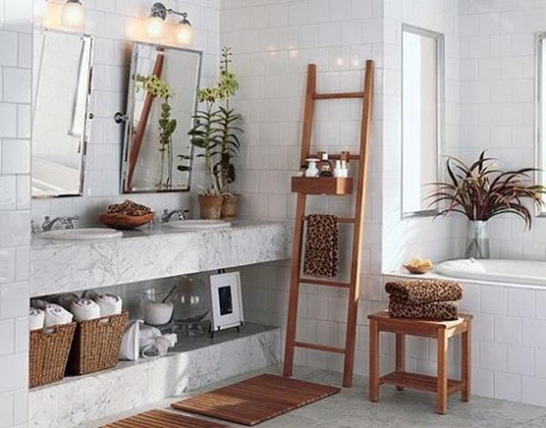 luova kylpyhuone suunnittelu tikkaat puu peili seinälaatat