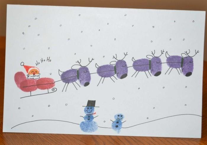 luovia käsityöideoita lapsille joulukortti sormenjäljillä