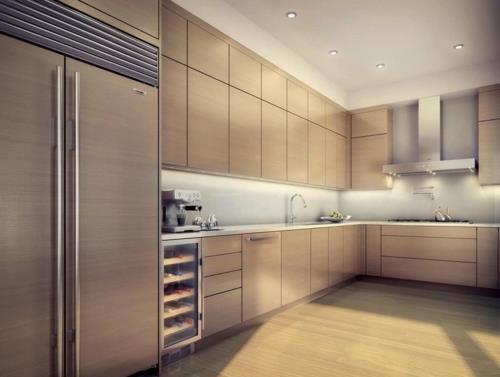 luova keittiö suunnittelee puu-sisäänrakennetut keittiökaapit jääkaappi